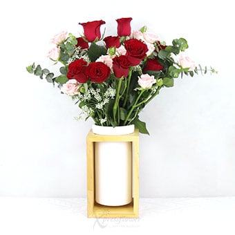 Hearty Bloom (10 Red Roses with Pink Rose Sprays)