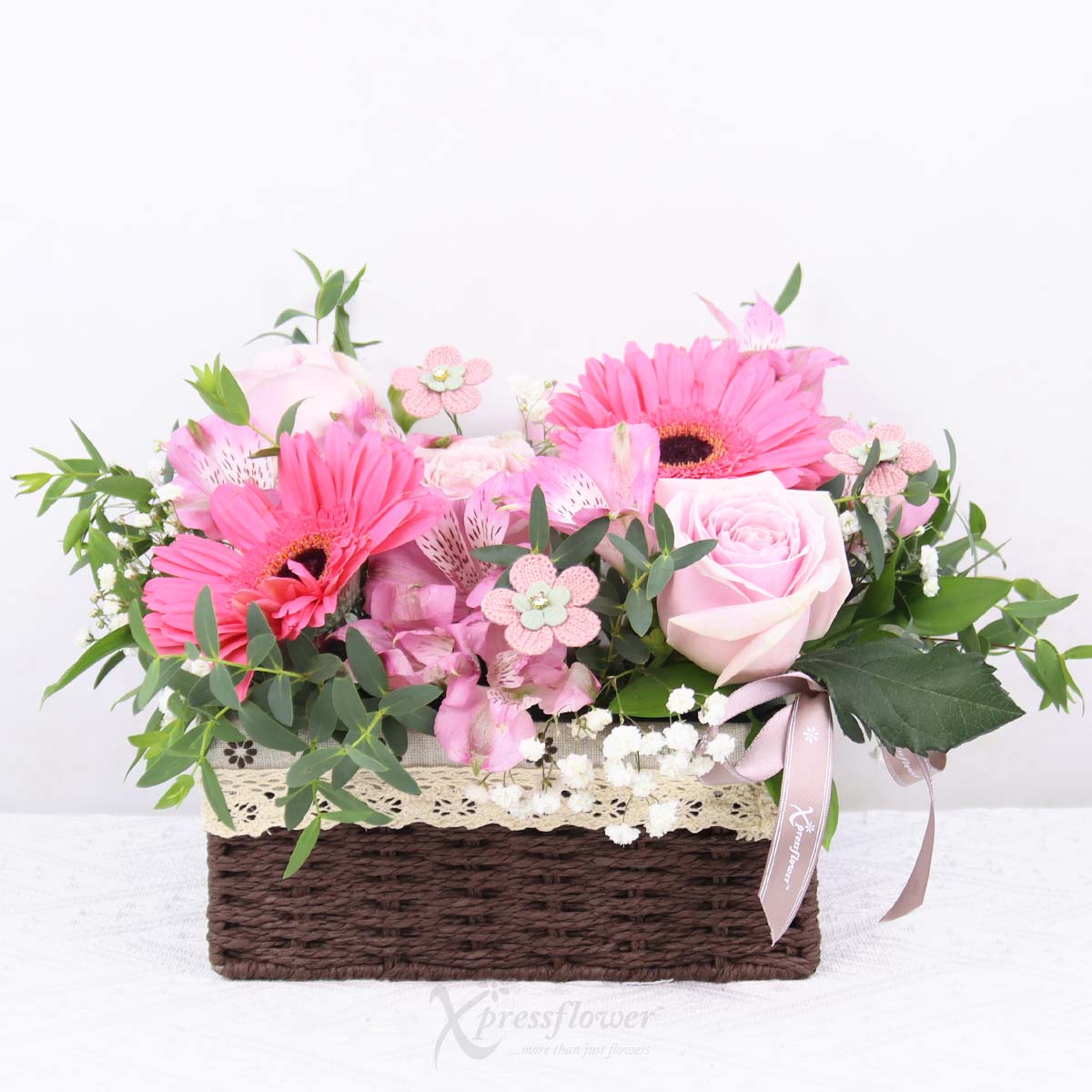 Pink Embrace (Dark Pink Gerberas with Pink Roses)