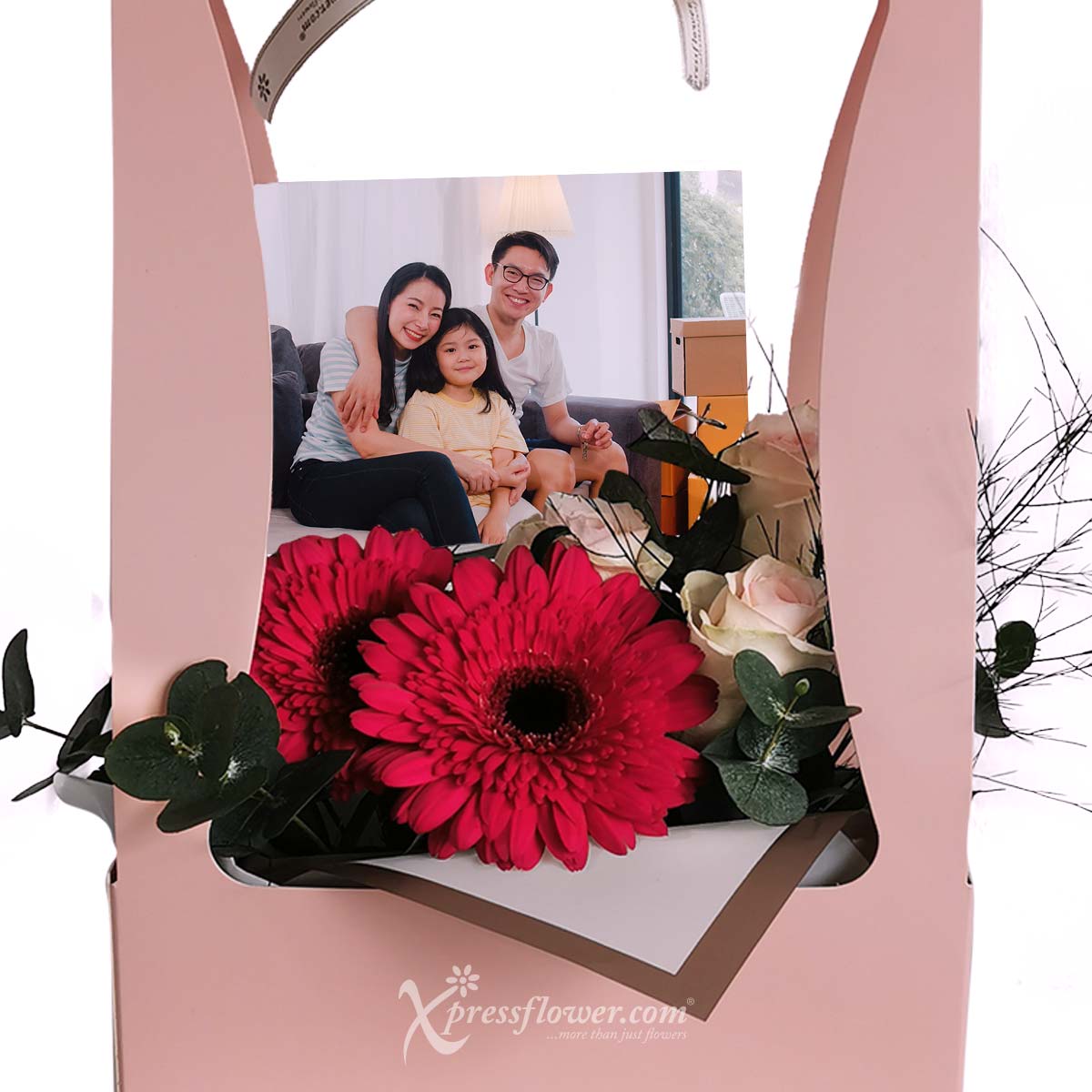 Cherished Admiration (Gerberas & Roses with Magnetic Personalised Photo) 1c