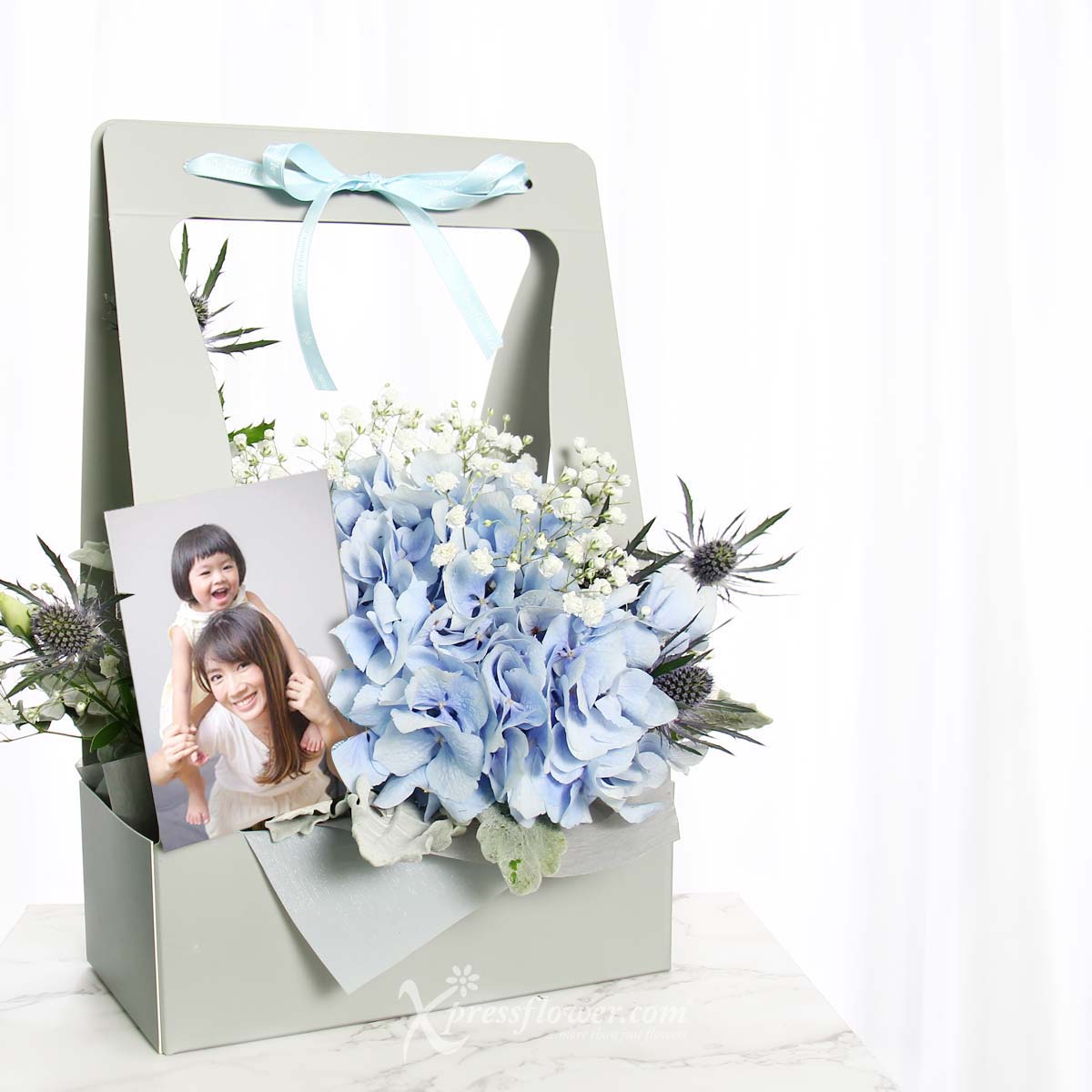 Delight In Breeze (Blue Hydrangea with Magnetic Personalised Photo) 1b
