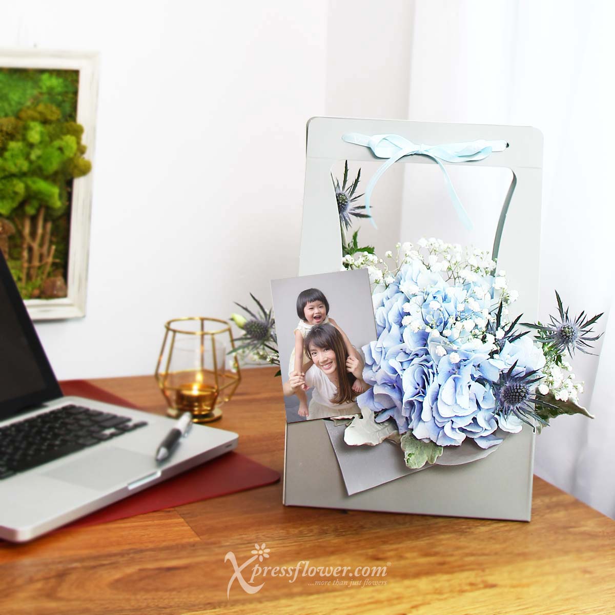 Delight In Breeze (Blue Hydrangea with Magnetic Personalised Photo) 3a