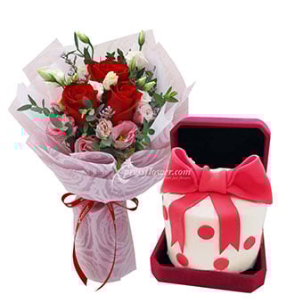 Perfect Present (3 Red Rose with Bento Box Cake)