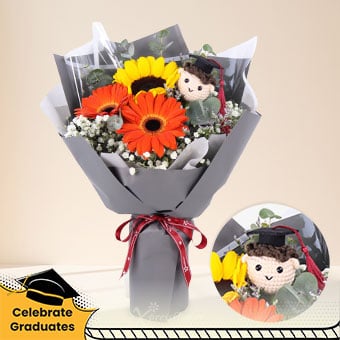 Golden Success (Sunflower & Gerberas with Graduation Crochet)