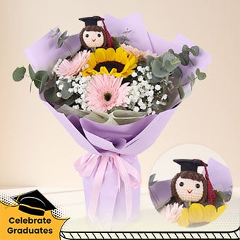 Proud Moment (Sunflower & Pink Gerberas with Graduation Crochet)