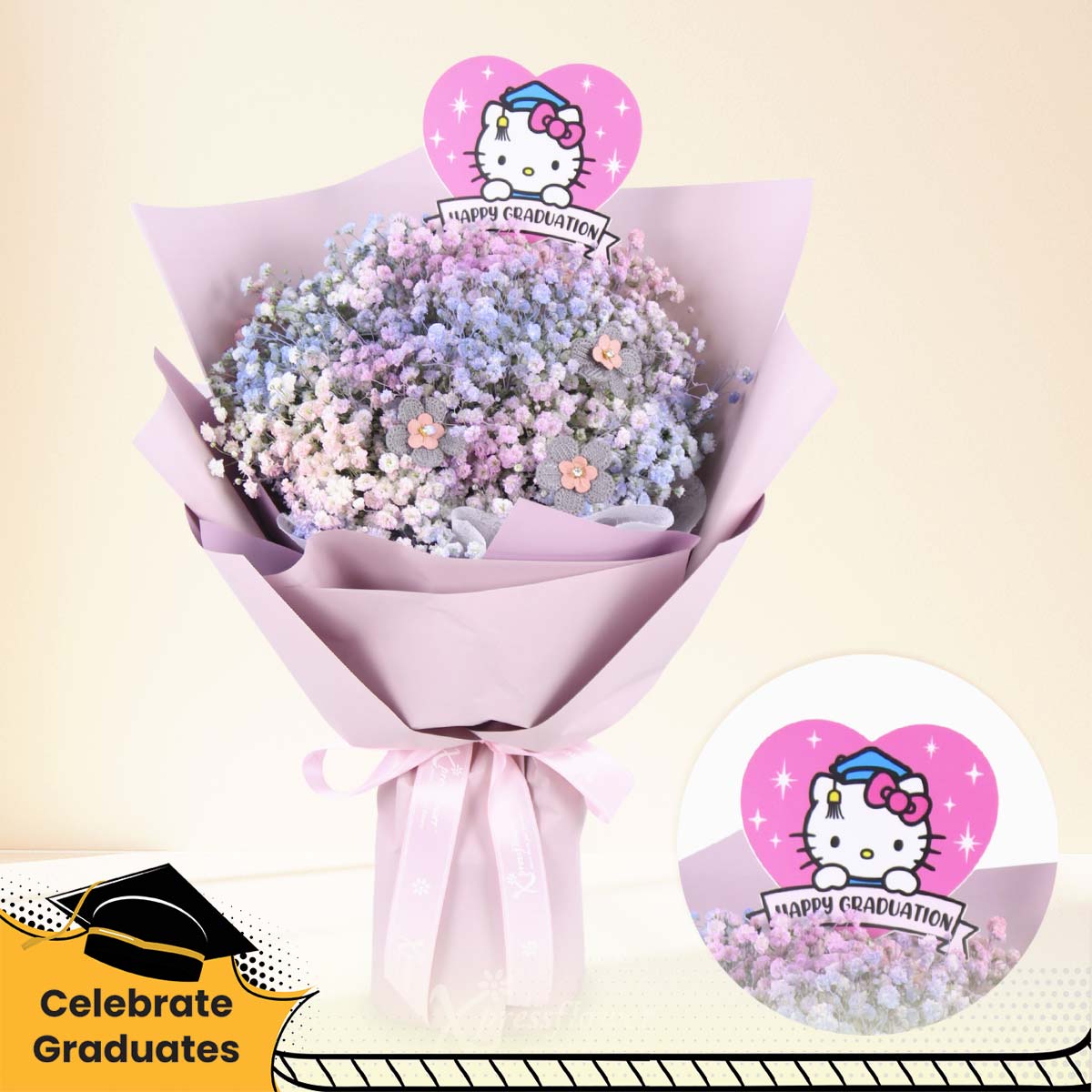 Dream Bloom (Rainbow Million Star with Graduation Hello Kitty Tag)