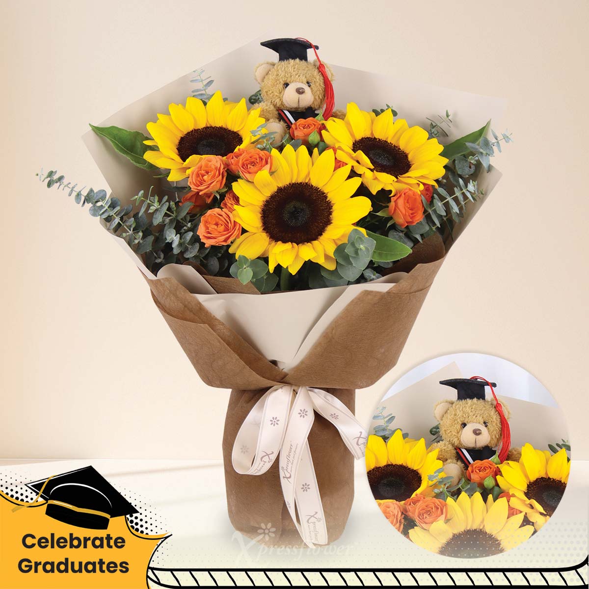 Brighter Tomorrow (Sunflowers with Graduation Bear)