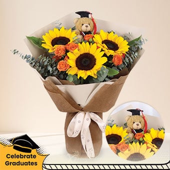 Brighter Tomorrow (Sunflowers with Graduation Bear)
