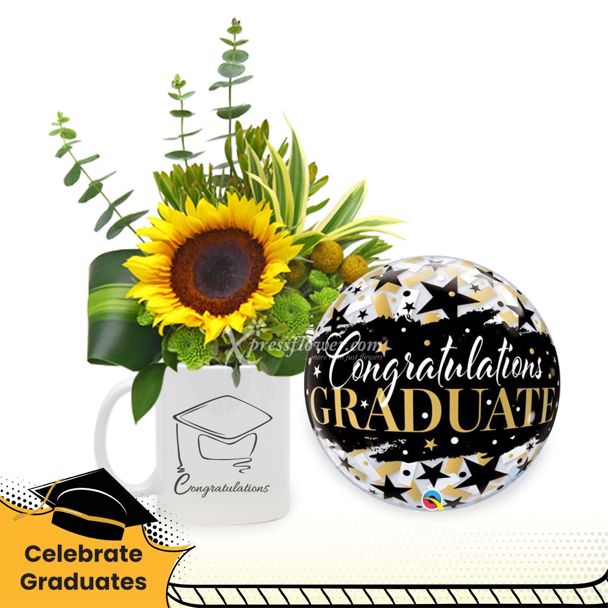 Moving Up (1 Sunflower with Bubble Balloon)