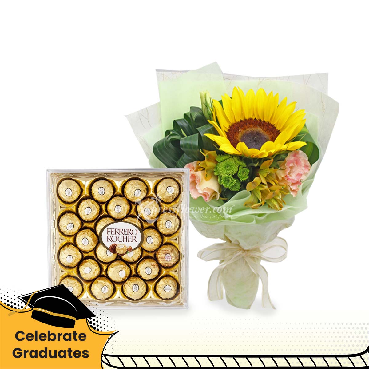 Sweet Victory (1 Sunflower with 24 Ferrero Rocher Chocolates)