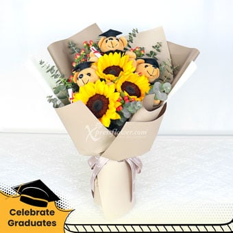 Victorious Applause (3 Sunflowers & 3 Mini Graduation Bears)