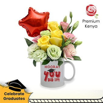 You Are A Star (3 Yellow Roses with Star Balloon & 'Hooray You Did It' Mug)