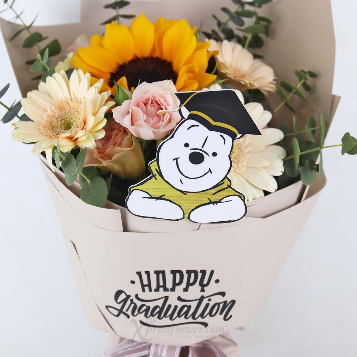 DSBQ2401 Honeyed Sunflower (Disney Winnie The Pooh Sunflower & Gerberas Graduation Bouquet) 1b
