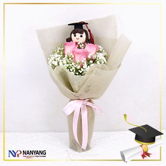 NYP Graduation Bouquet 01 (3 Pink Roses)