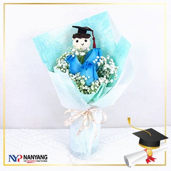 NYP Graduation Bouquet 02 (3 Blue Roses)