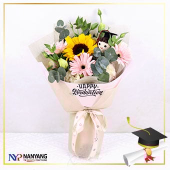 NYP Graduation Bouquet 04 (Sunflower with 3 Pink Gerberas)