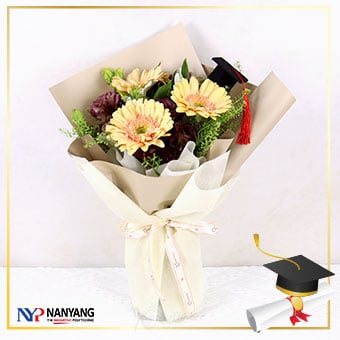 NYP Graduation Bouquet 05 (3 Champagne Gerberas)