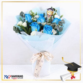 NYP Graduation Bouquet 07 (6 Blue Roses)