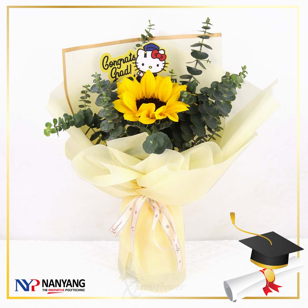 NYP Graduation Sanrio 01 (Sunflower Hello Kitty Graduation Bouquet)