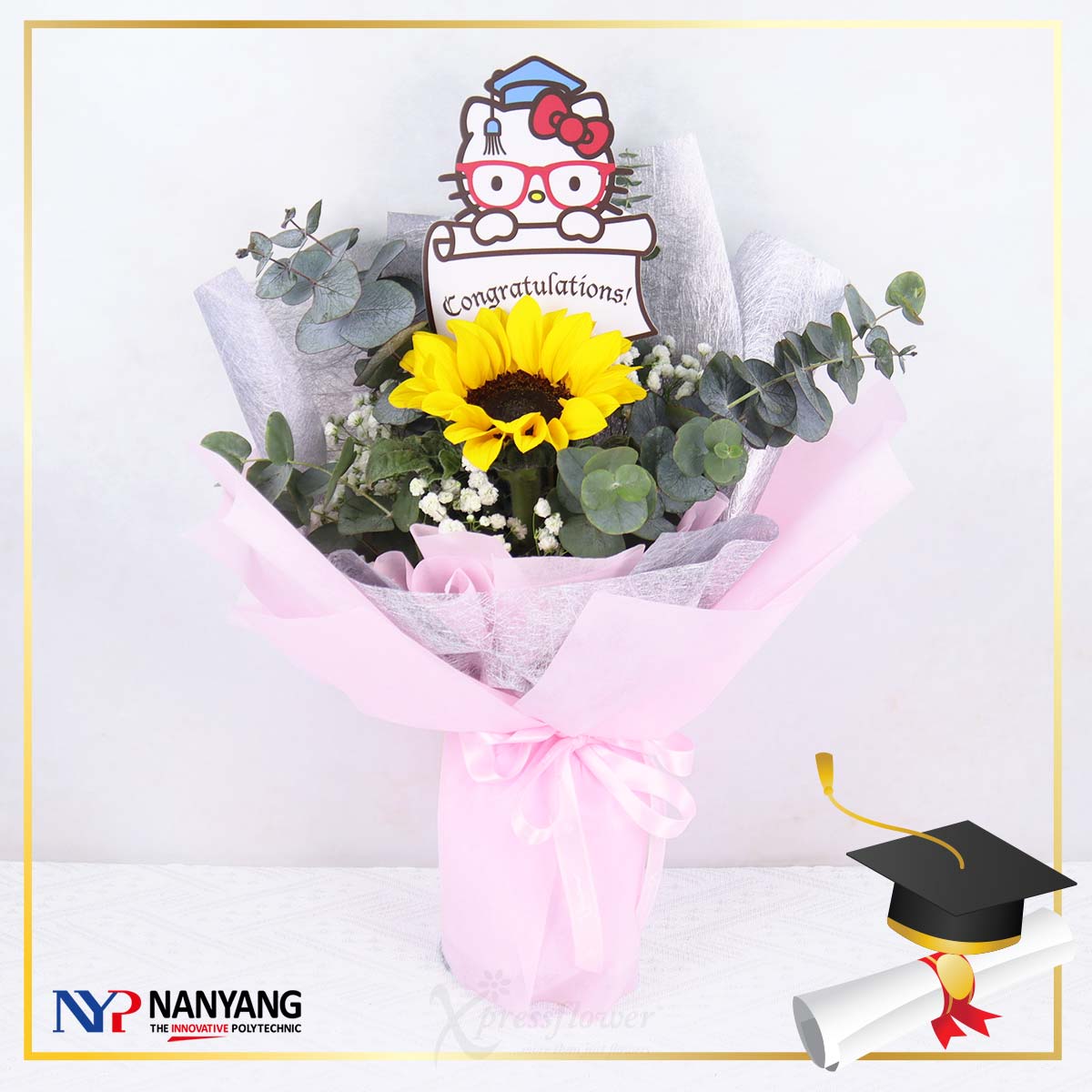 NYP Graduation Sanrio 02 (Sunflower Hello Kitty Graduation Bouquet)