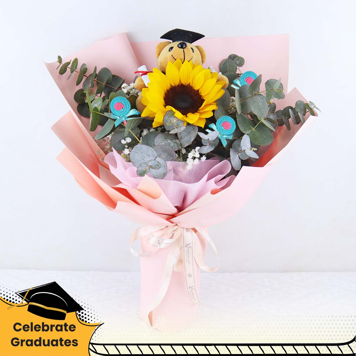 Cap & Cuddle (Sunflower with Mini Graduation Bear)