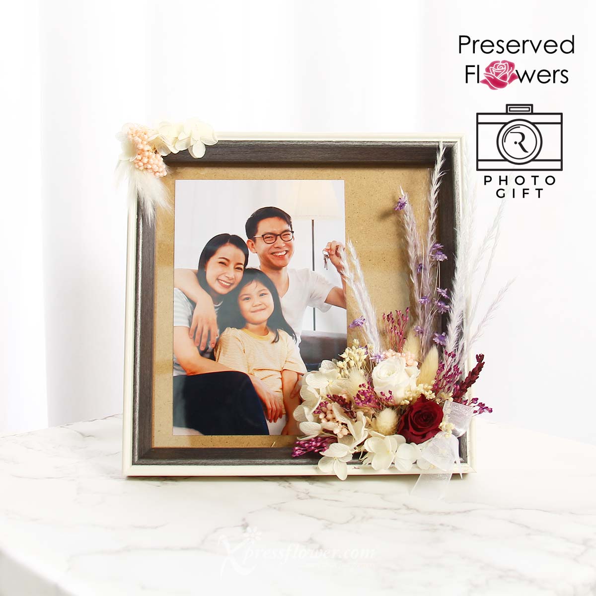 Mauve Memories (Preserved flowers photo frame with personalised photo)