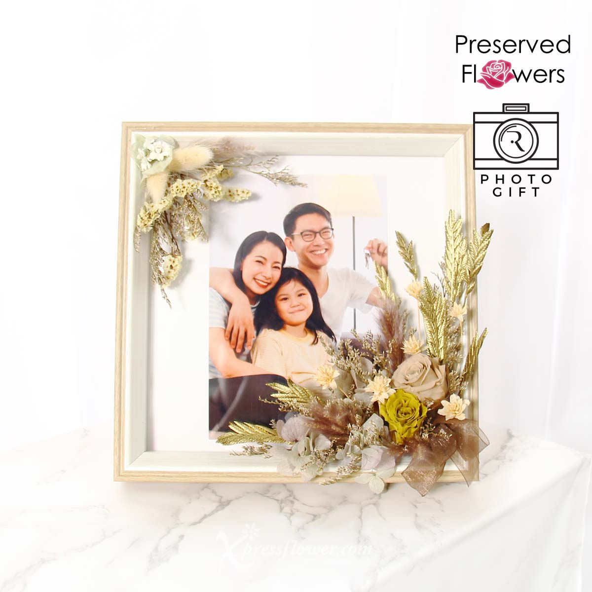 Flaunting Olive (Preserved flowers photo frame with personalised photo)