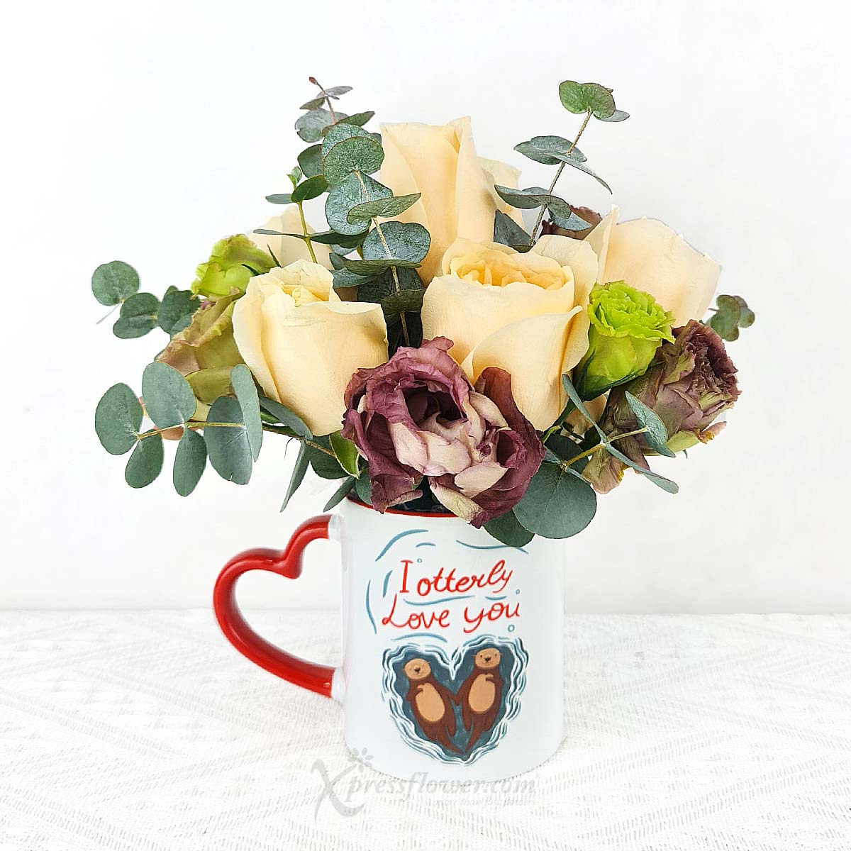 Otterly Bliss (6 Champagne Roses with "I Otterly Love You" Mug)