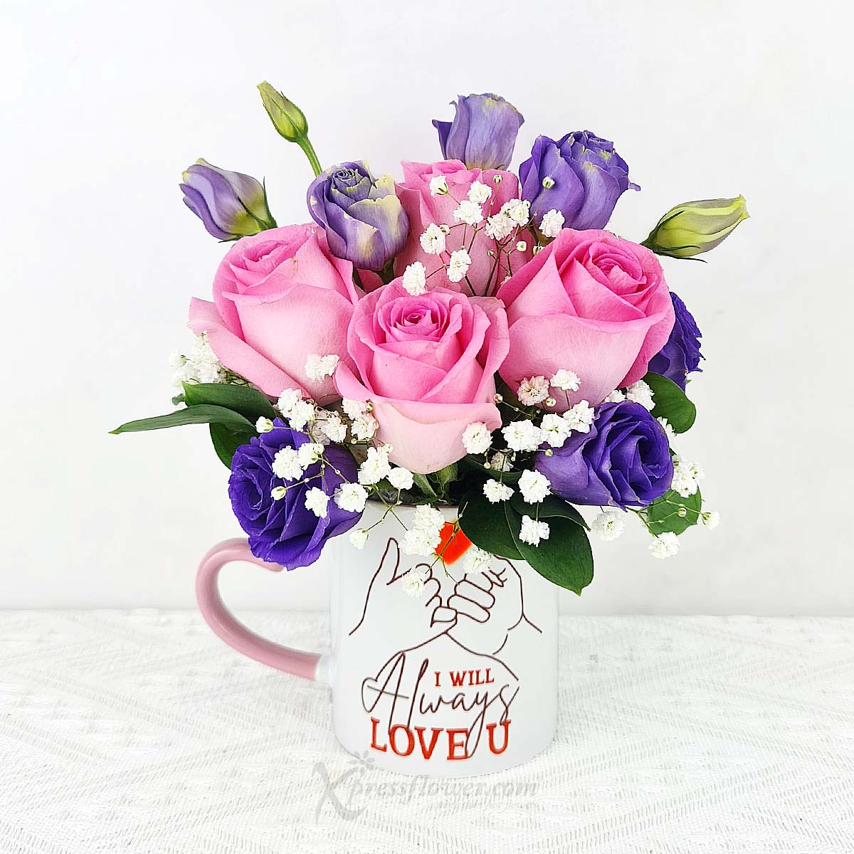 Love Pledge (6 Dark Pink Roses with "I Will Always Love You" Mug)