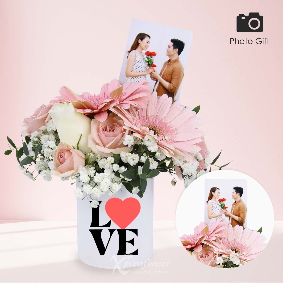 Picture Perfect (3 White Roses & 2 Light Pink Gerberas)