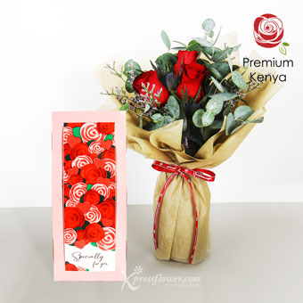 VDBL2281 Sweet Dazzle 3 Red Roses with VDAY Chocolates
