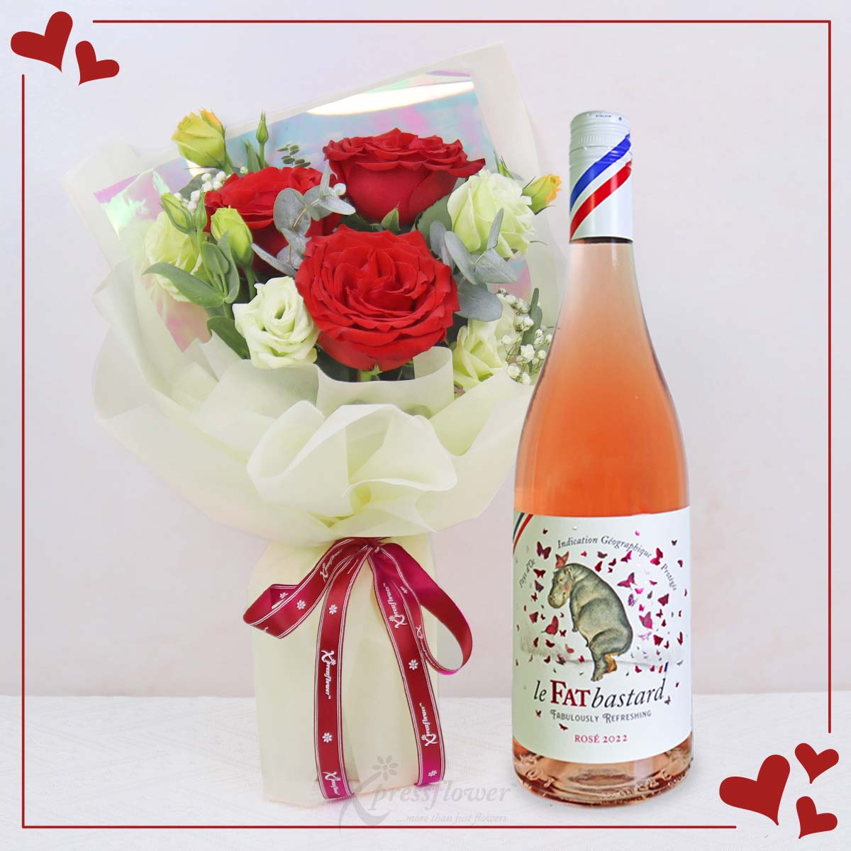 Bubbly Passion (3 Red Roses with Rosé Wine)