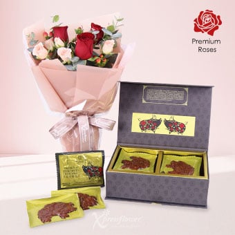 Heartfelt Treat  (3 Red Roses with Premium Bak Kwa)