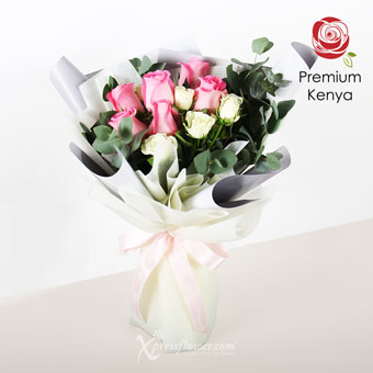 Sweet Flirtation (6 Premium Kenya Dark Pink Rose Bouquet)