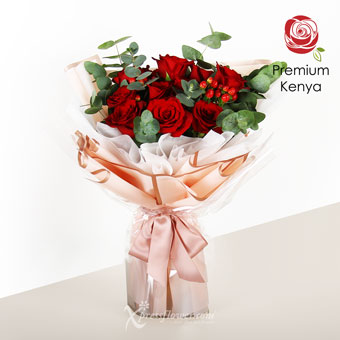 Soulful Suitor (12 Stalks Premium Kenya Red Rose Bouquet)