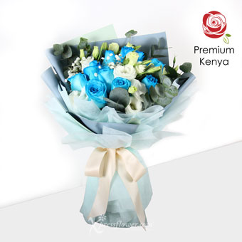 Tranquil Infatuation (12 Stalks Premium Kenya Blue Rose Bouquet)