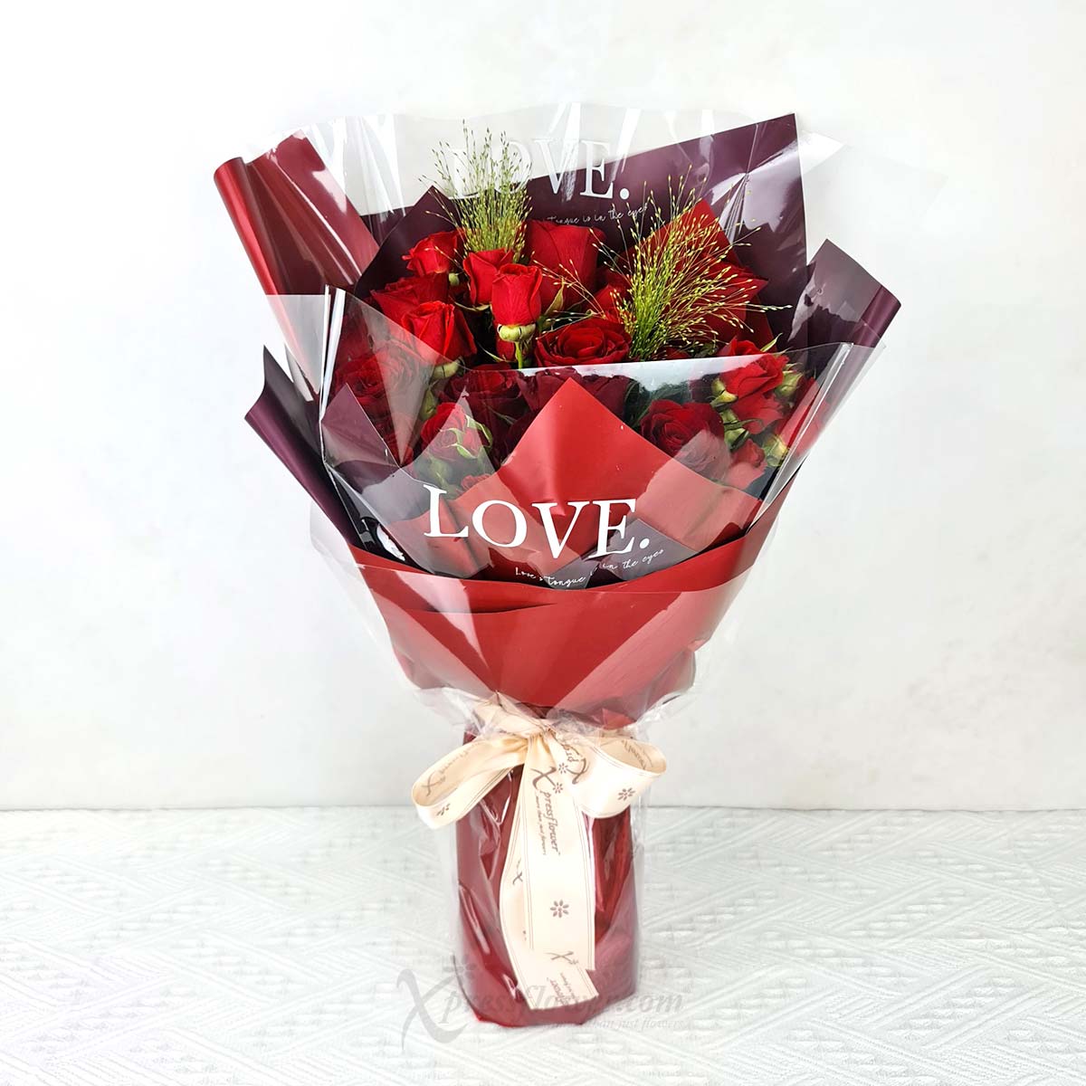 Scarlet Embrace (12 Red Roses with Red Rose Sprays)