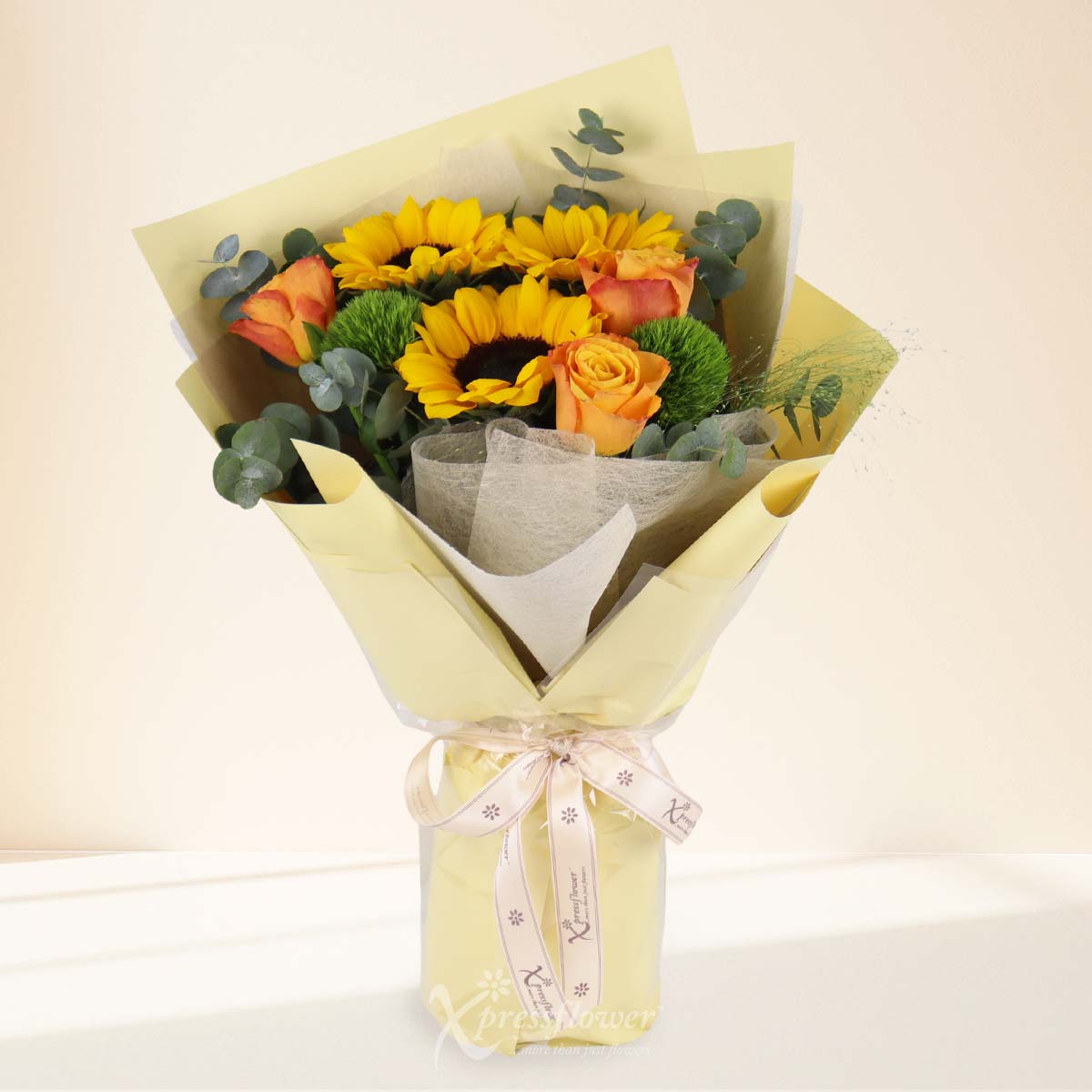 Sunlit Love (3 Sunflowers & 3 Orange Roses)