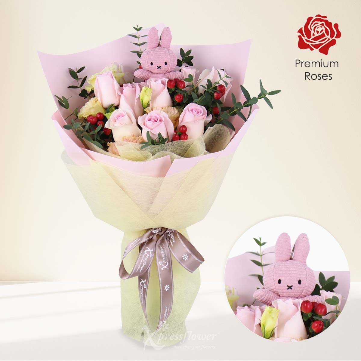Sweet Keepsake (9 Pink Roses with Pink Miffy)