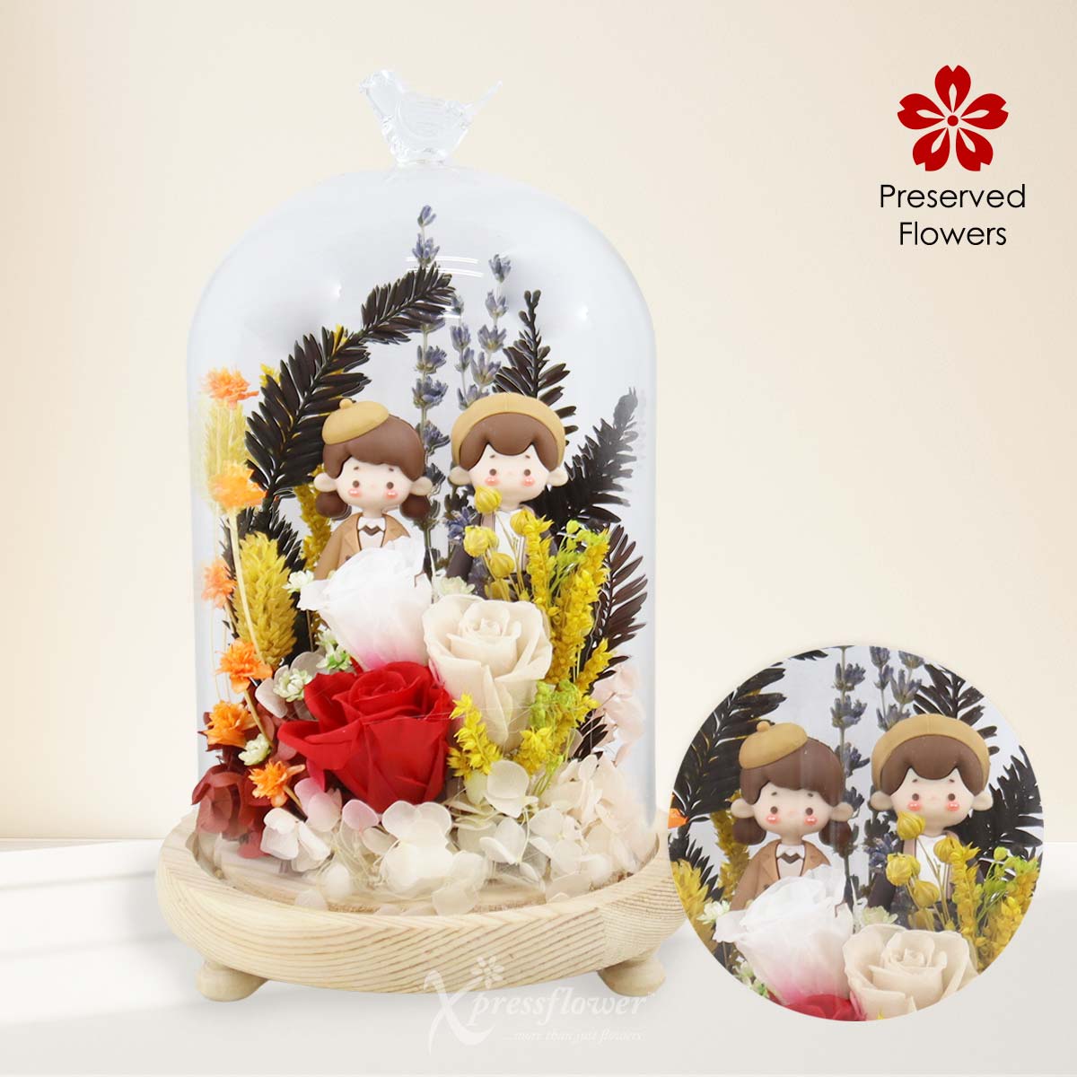 Enduring Union (Preserved Flowers with Couple Figurine)