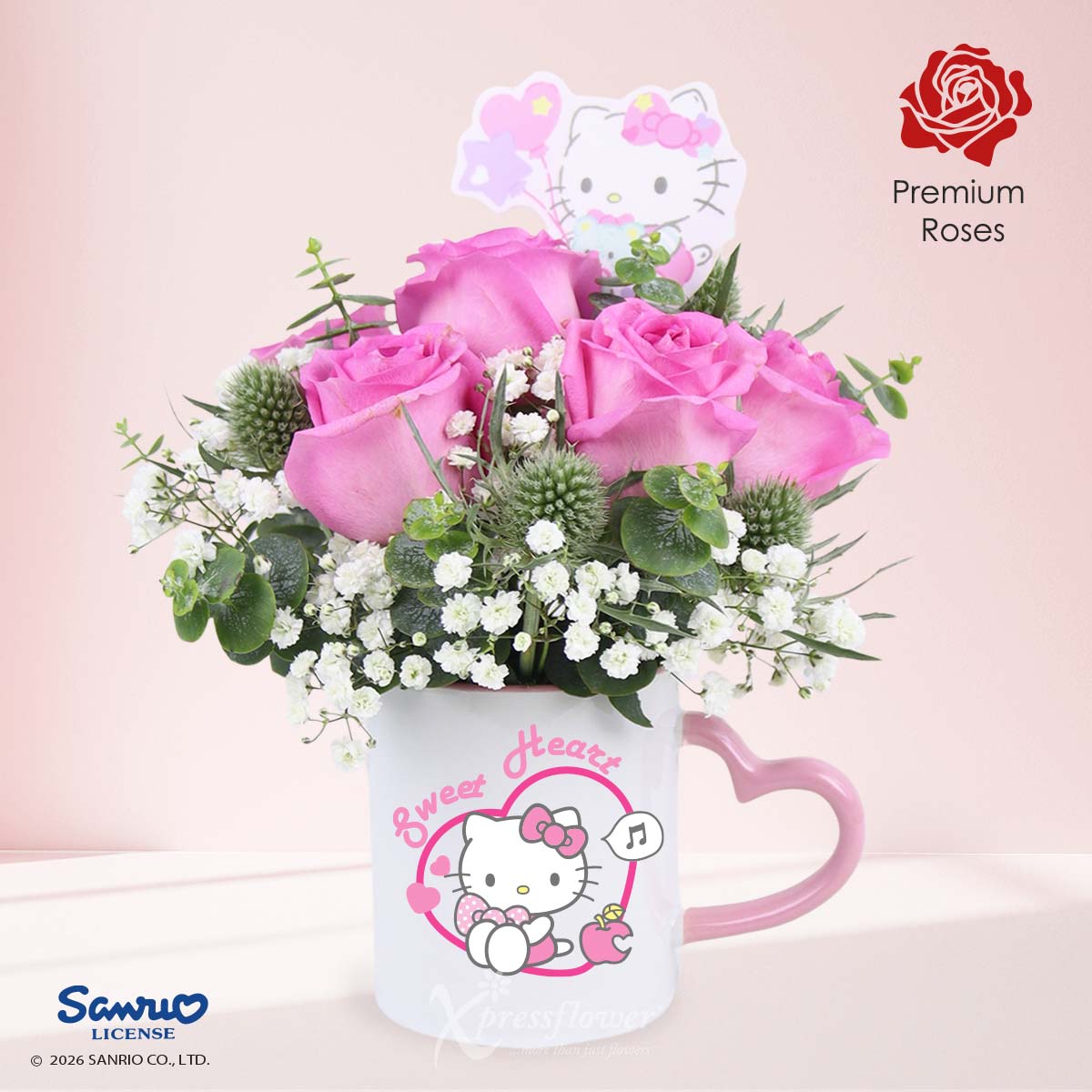 Love Brew (6 Pink Roses with Hello Kitty Mug)