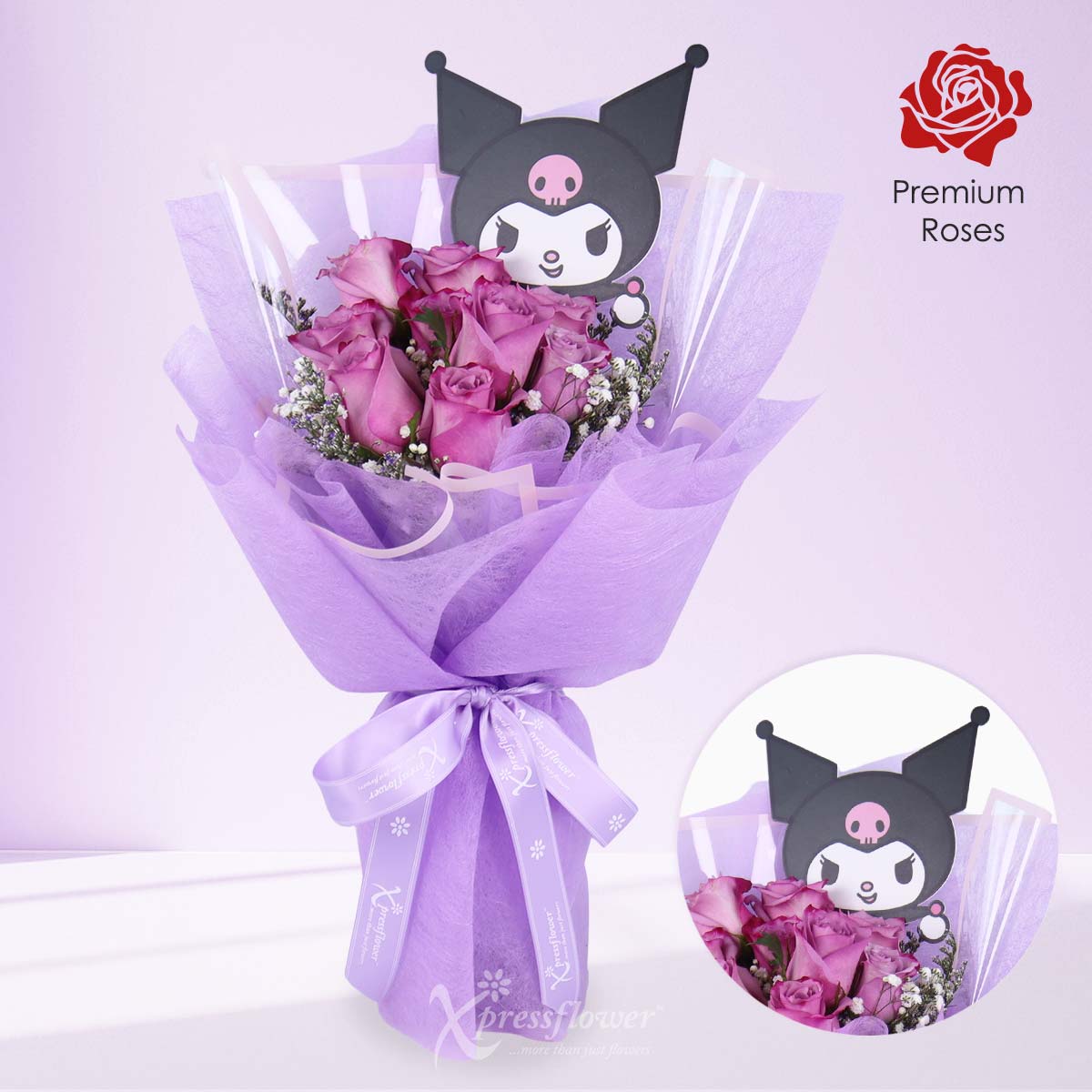 Midnight Mischief (9 Yam Roses Kuromi Bouquet)